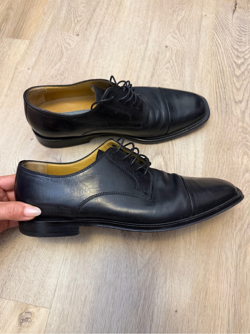 Johnston & Murphy Black Leather Cap-Toe Derby Oxfords